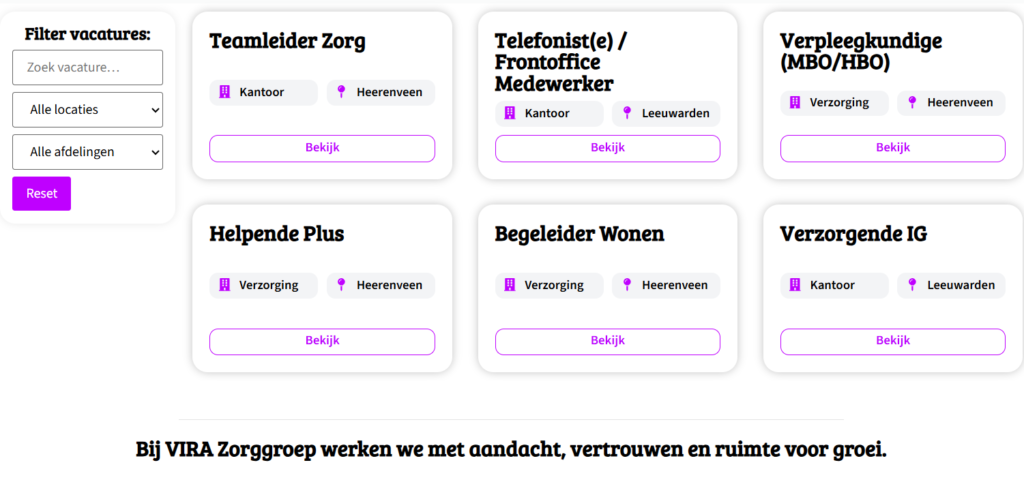 Vacatureoverzicht op de Werkenbij-site