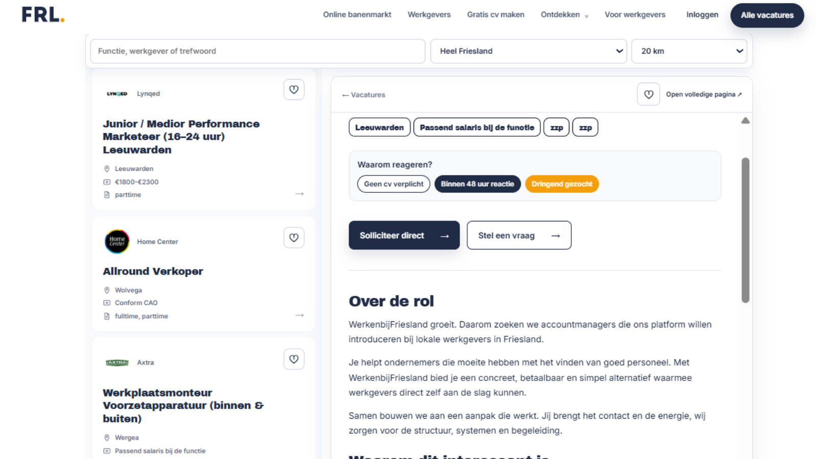Voorbeeld van een vacaturepagina