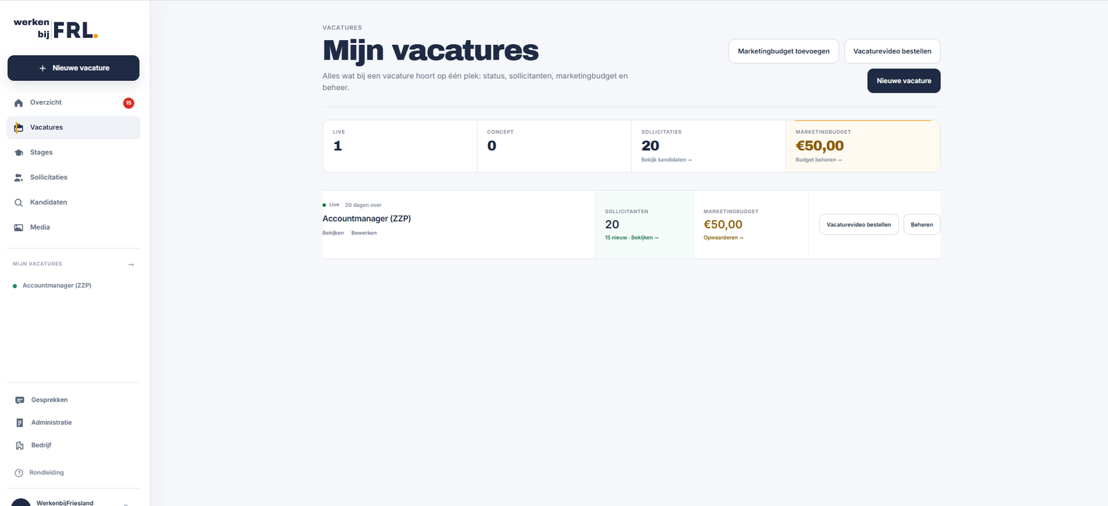 Werkgeversdashboard van WerkenbijFriesland